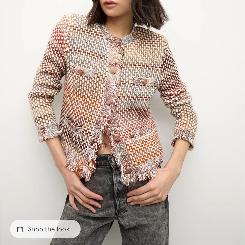 NWT current Veronica Beard Sariyah Knit Jacket tweed fringe blazer XS